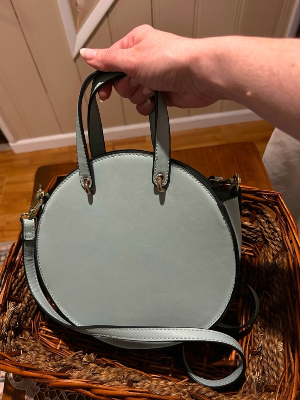 Y2K Minimalist Seafoam Blue Round Crossbody Bag with Short Handles